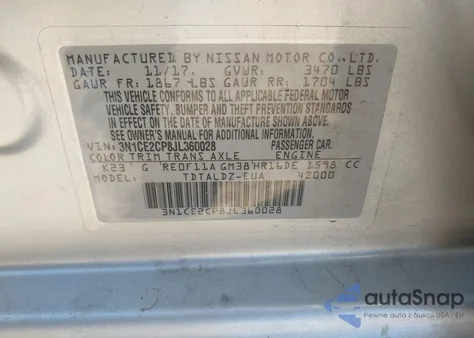 2018 Nissan Versa Note Sv from USA, damaged, VIN 3N1CE2CP8JL360028